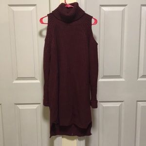 Cold shoulder turtleneck dress